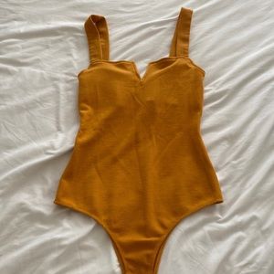 Mustard square neckline bodysuit